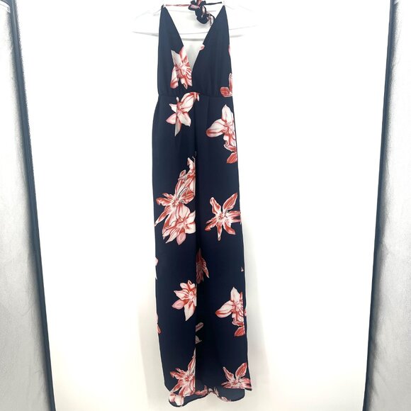 Simplee Deep V Neck Backless Floral Print Maxi Dress Women's Small - Picture 2 of 8